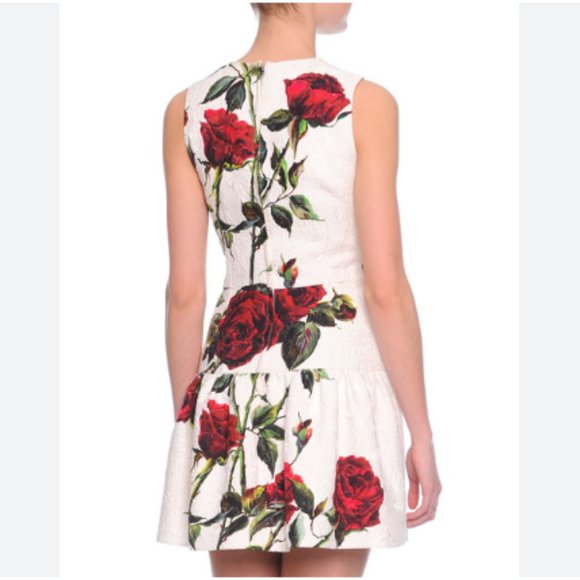 Dolce Gabbana Rose-Print Brocade Dress IT36 - Picture 4 of 8